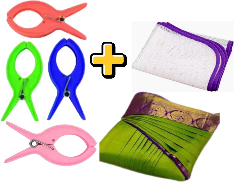lam Saree Pre Pleating Clips 4 Inch Pack of 4 with Ironing Mat Pleat Maker Plastic Cloth Clips-picture-43