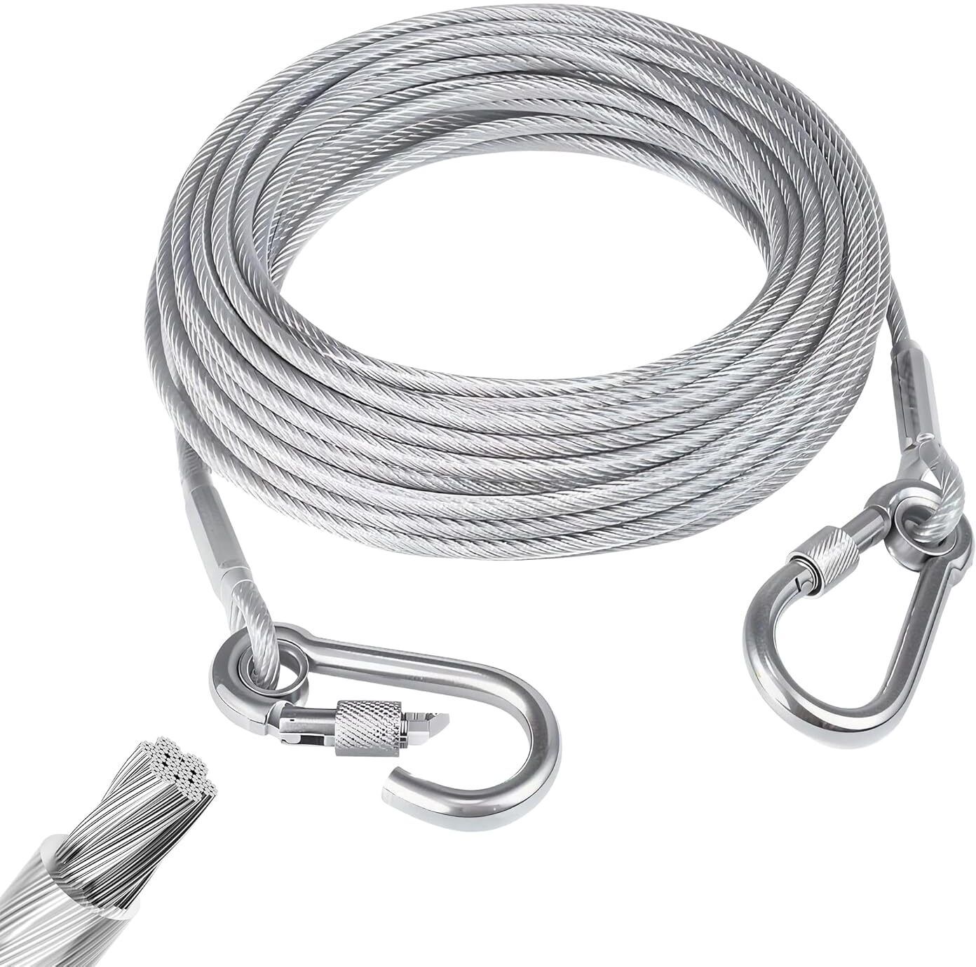zinnia Stainless Steel Wire Rope Cable with Locking Carabiner Hooks Silver-picture-0