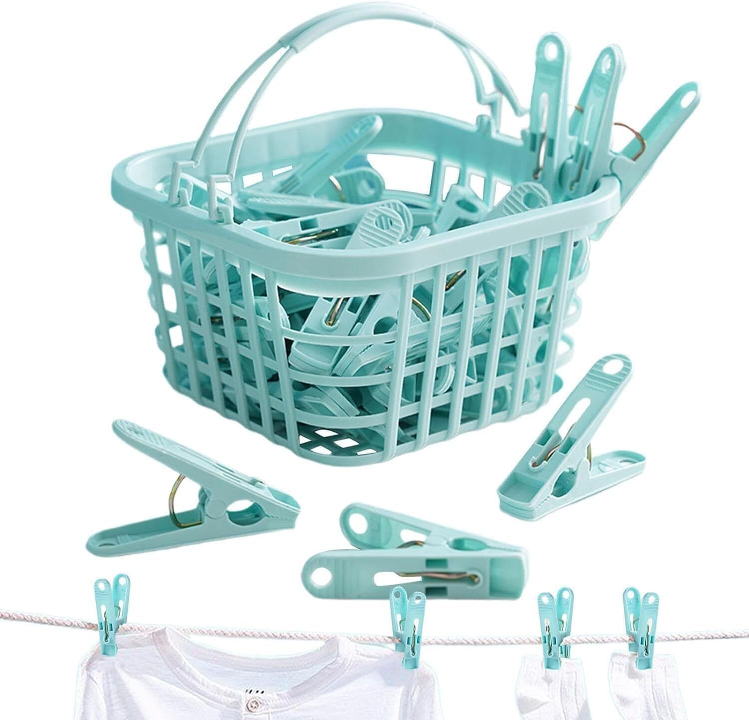 30-Piece Cloth Drying Clips Set with Convenient Hanging Storage Basket Plastic Cloth Clips