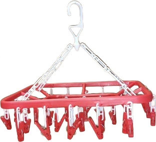 Plastic Ceiling Cloth Dryer Stand Plastic Clothes Drying Hanger with 32 Clips Plastic Cloth Clips-image-2