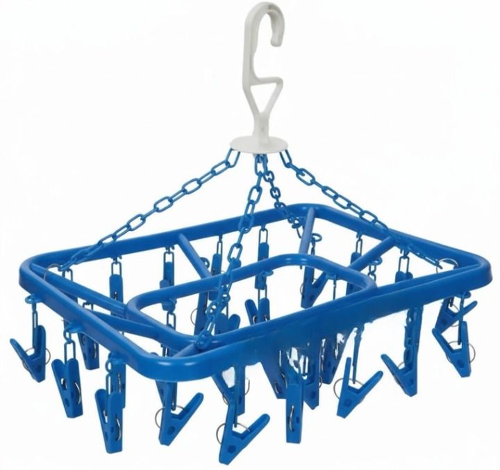 32 Clip Plastic Ceiling Cloth Dryer Stand | Hanging Laundry Clothesline (Blue) Plastic Cloth Clips-image-15