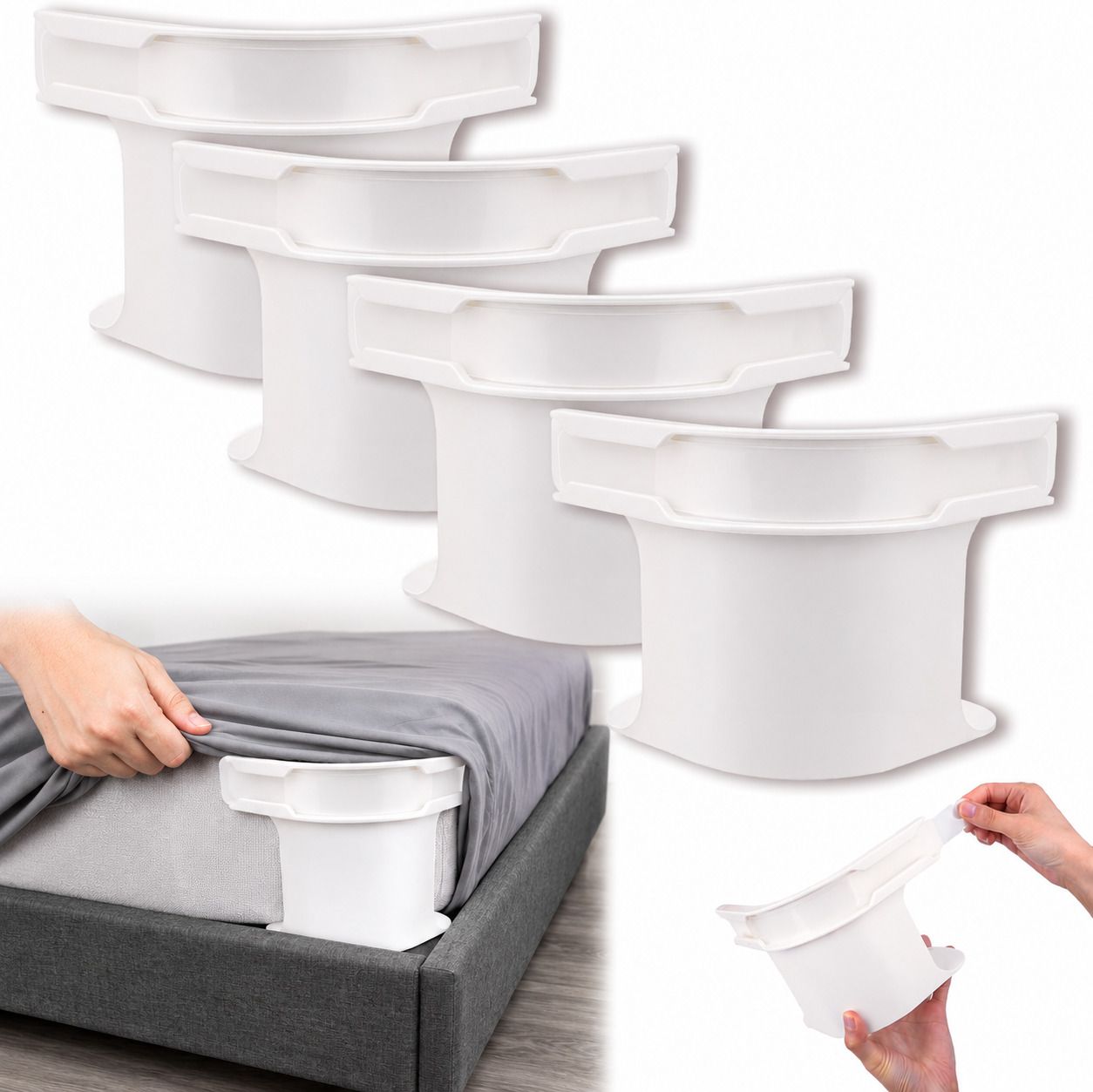 4Pcs Heavy Duty Bed Sheet Straps, Keep Sheets Firm & Tight Fit Any Size Mattres Plastic Cloth Clips-image-43