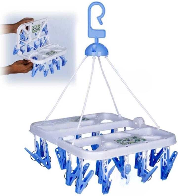 Foldable Cloth Drying Rack with 28 Clips |Plastic Laundry Drip Hanger Plastic Cloth Clips-image-47