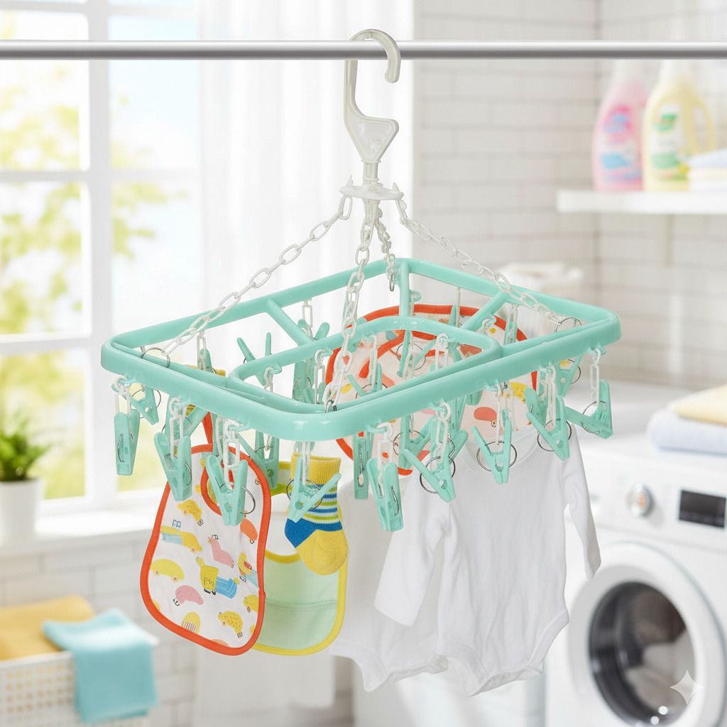 Plastic Cloth Drying Stand Hanger with 28 Clips/pegs, Baby Clothes Hanger Stand, Plastic Cloth Clips-image-27