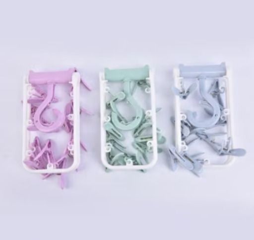plastic cloth drying hanger with 12 clips for baby clothes & socks (pack of 3) plastic cloth clips
