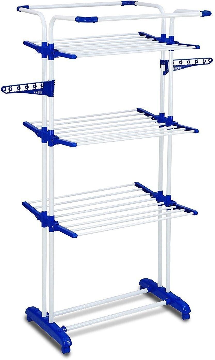 Steel Floor Cloth Dryer Stand Jumbo White & Blue Double Poll Layer RustFree powder coated easy to move-image-5