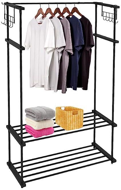 Aluminium Floor Cloth Dryer Stand High Density Drizzle Metal Garment Rack with Side Hooks-image-38