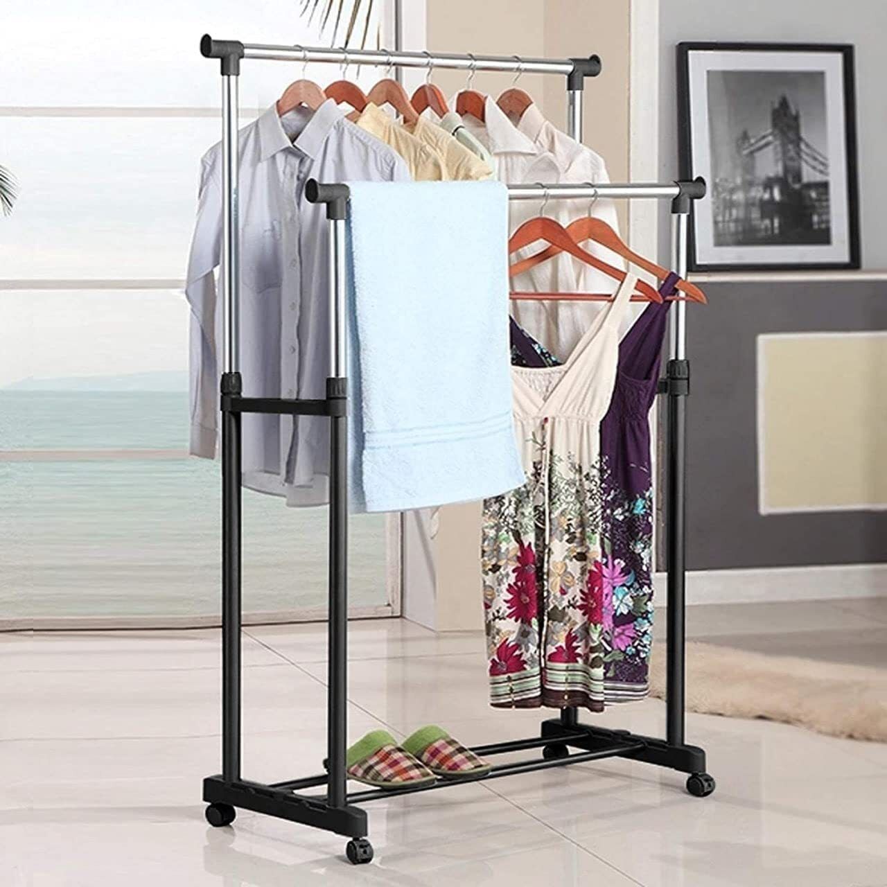 grebe Steel Floor Cloth Dryer Stand Stainless Steel Portable Double Pole Telescoplc Clothes Rack-picture-1