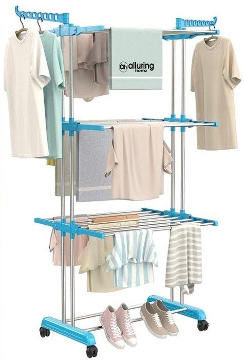 alluring homz Steel,Plastic Floor Cloth Dryer Stand Folding 4-Tier Laundry Drying Rack Stand Laundry Trolley-picture-0