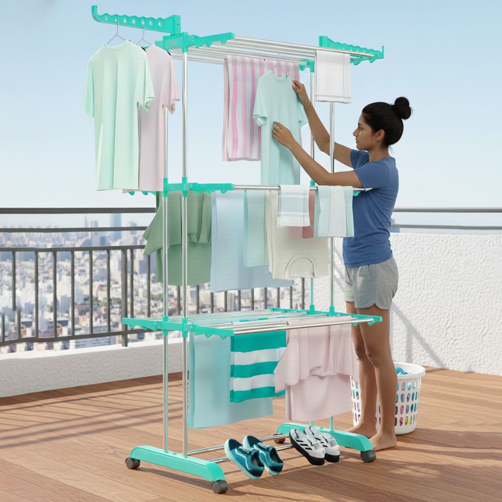 Plastic, Steel Floor Cloth Dryer Stand prime choice c-green Clothes Drying Rack, Stainless Steel, For Indoor, outdoor-image-1
