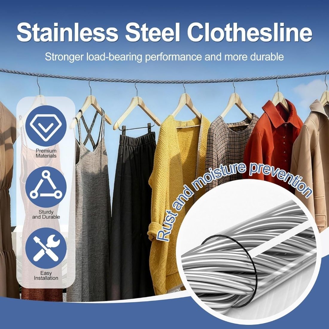 Portable Rustproof Steel Wire Laundry Drying Rope for Balcony pcs 1 Steel Clothesline-image-47