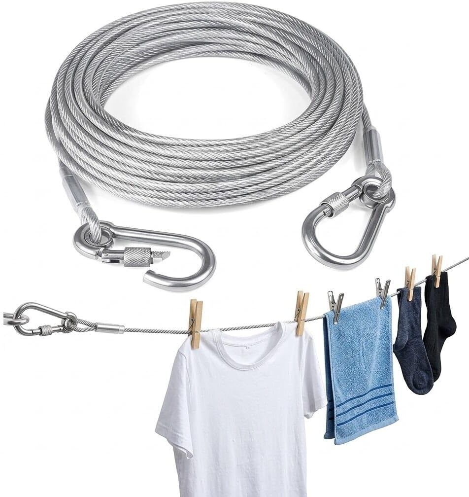 tinsuhg Heavy Duty Clothes Drying Rope 10 Meter with Hooks Silver-picture-39