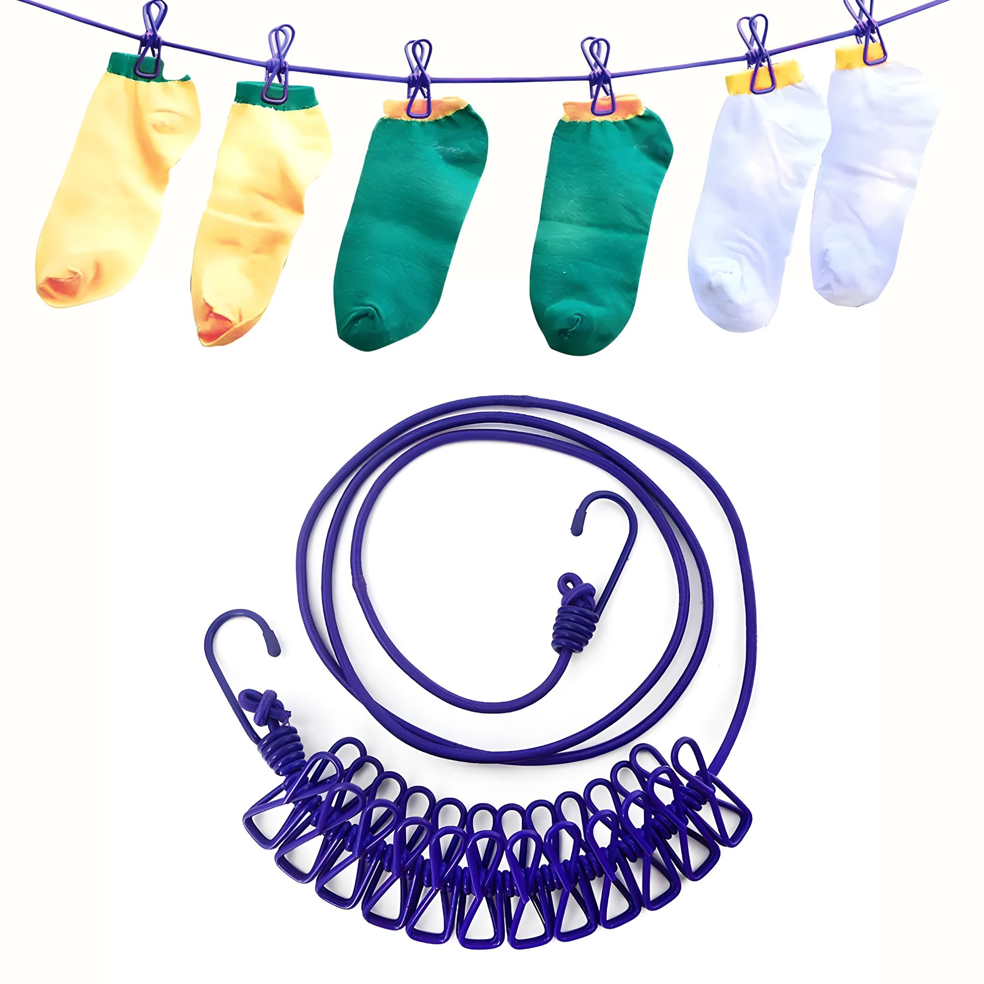 kuber industries Cloth Drying Rope with 12 Clips for Balcony-Garden-Travel|1.8 MTR|Multicolor Nylon Retractable Clothesline-picture-21