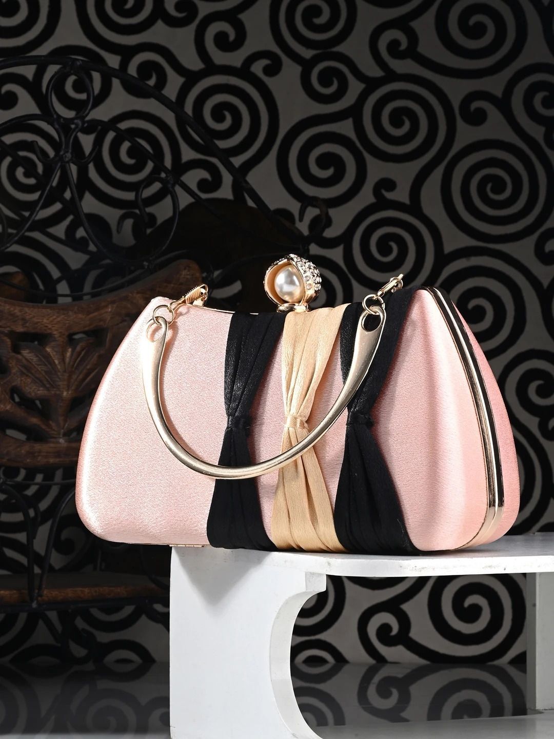 tooba handicraft Party Pink, Gold Clutch-picture-44