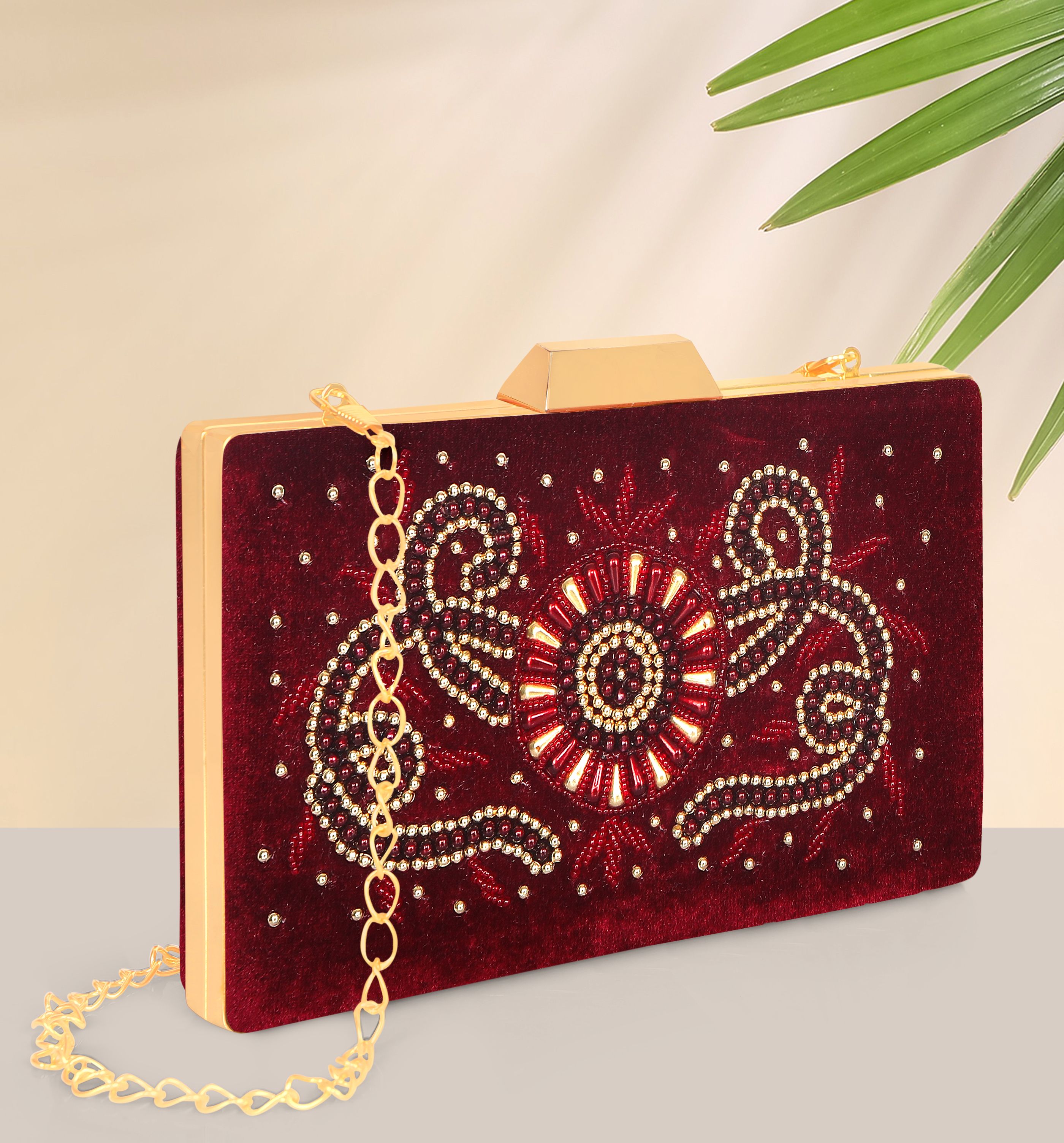 Party, Formal, Casual Maroon Clutch-image-1