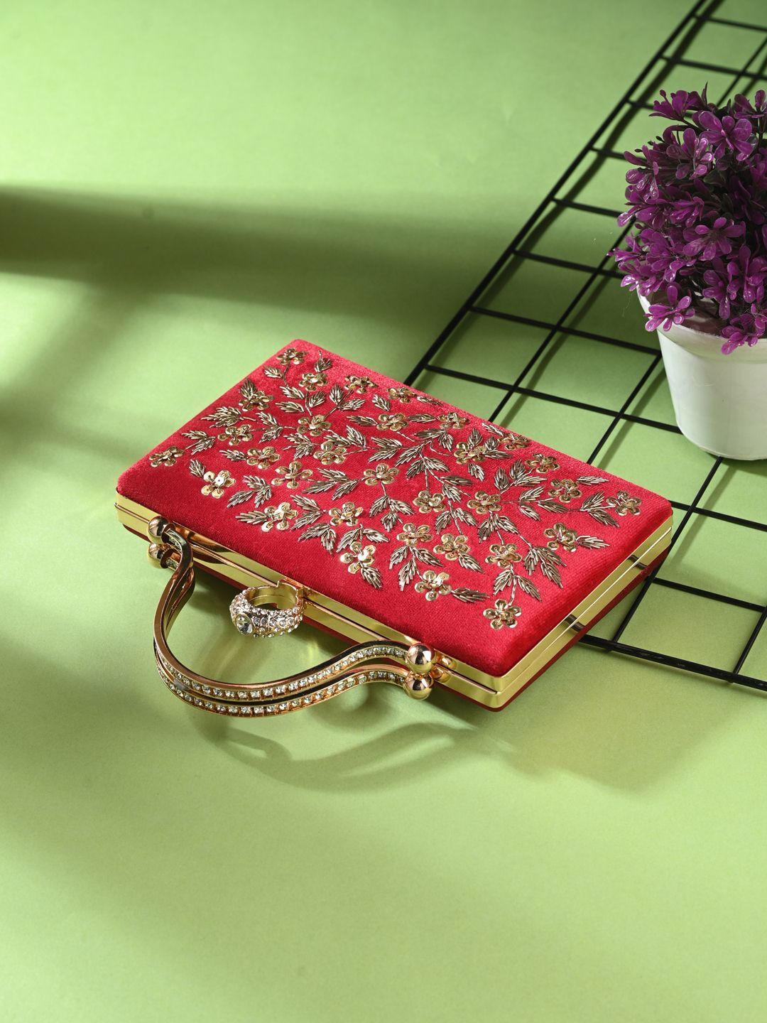 tooba handicraft Party Red Clutch-picture-10