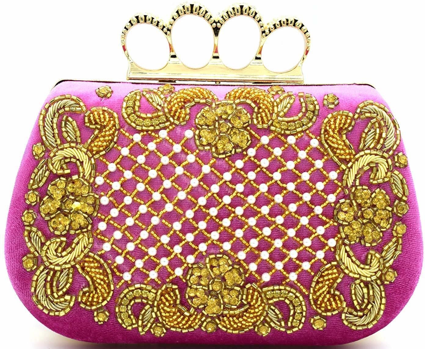 tooba handicraft Party Pink Clutch-picture-34