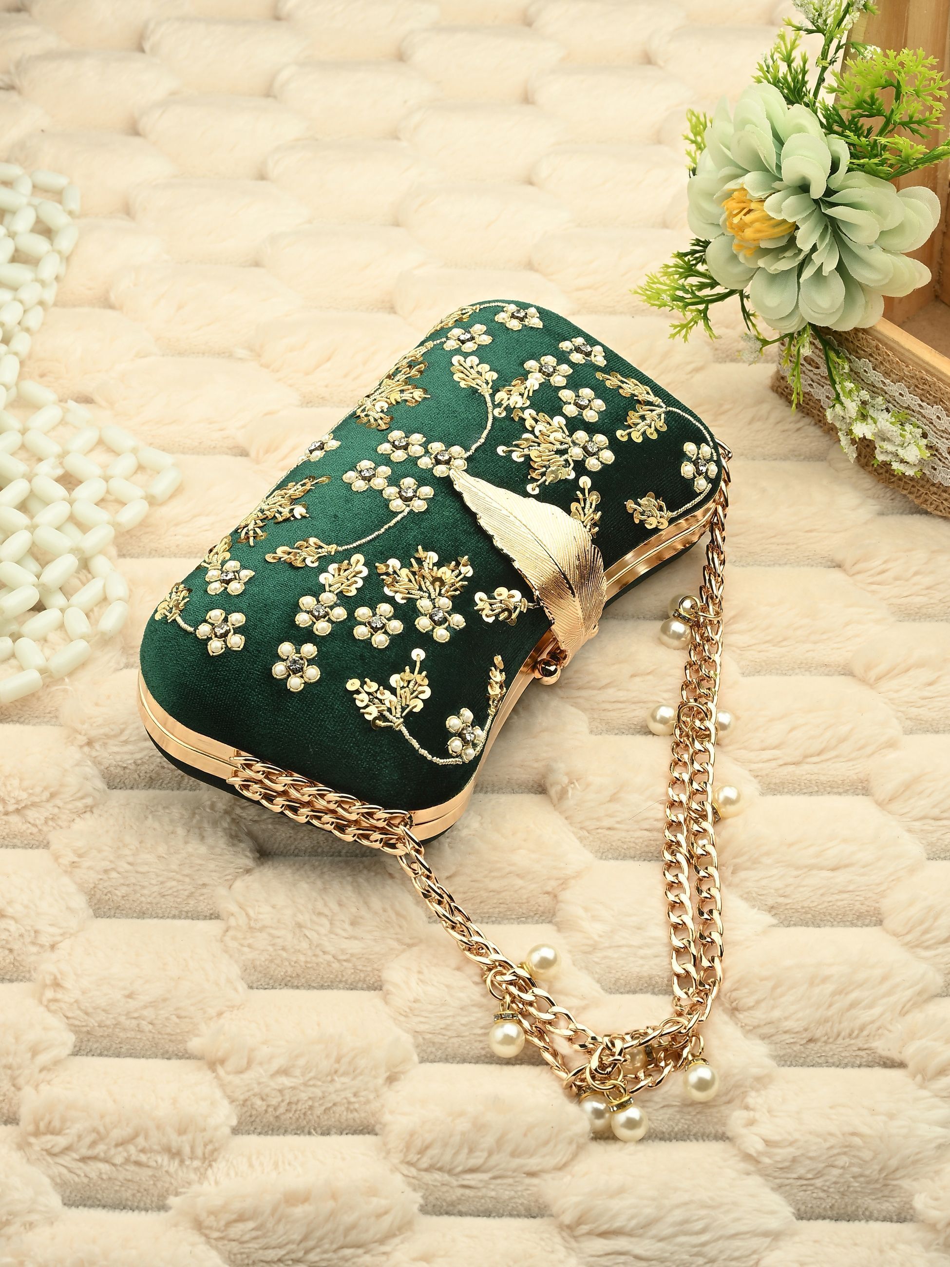 tooba handicraft Party Green Clutch-picture-25