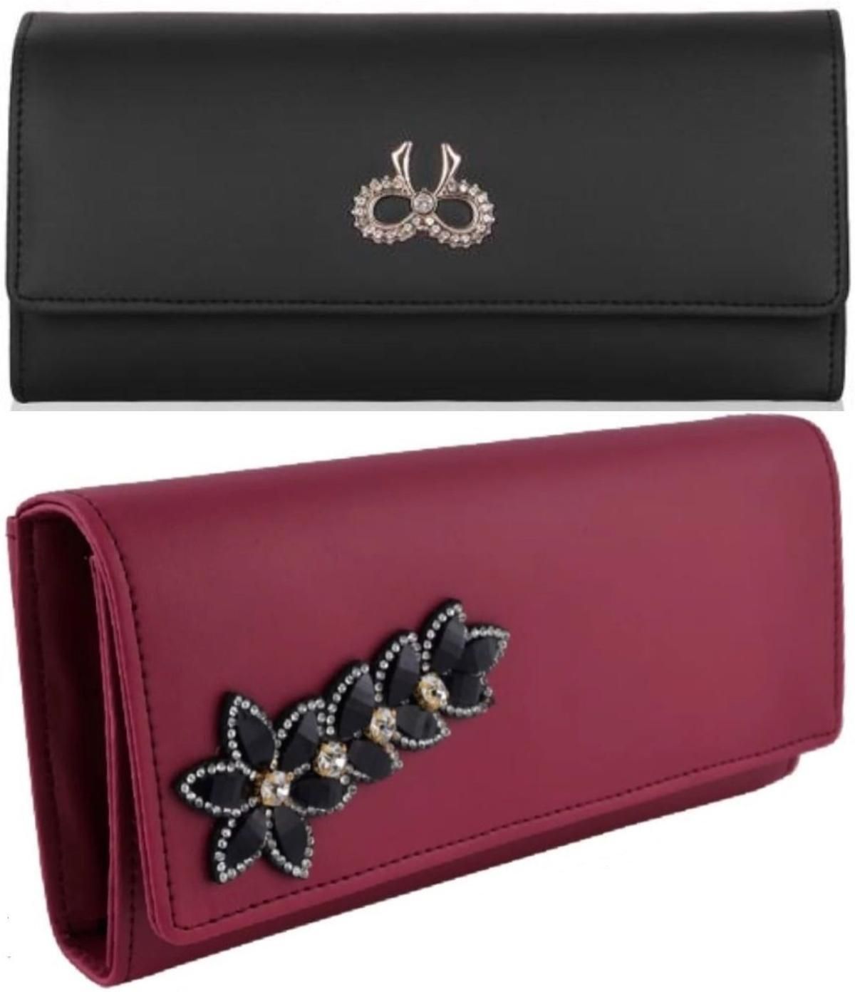 fabiha Casual, Party, Formal Black, Maroon Clutch-picture-19
