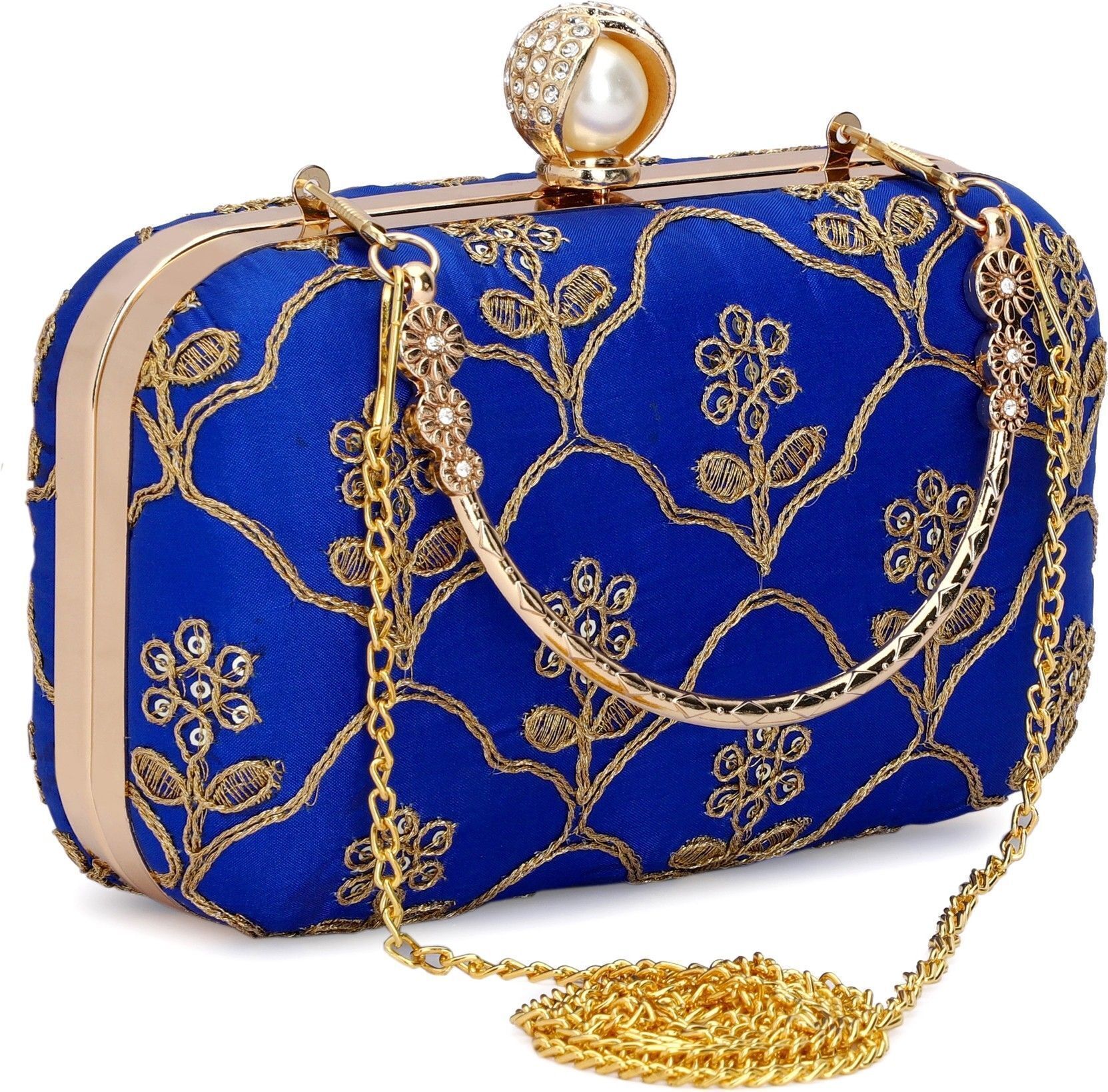 tooba handicraft Party Blue, Gold, Beige Clutch-picture-36
