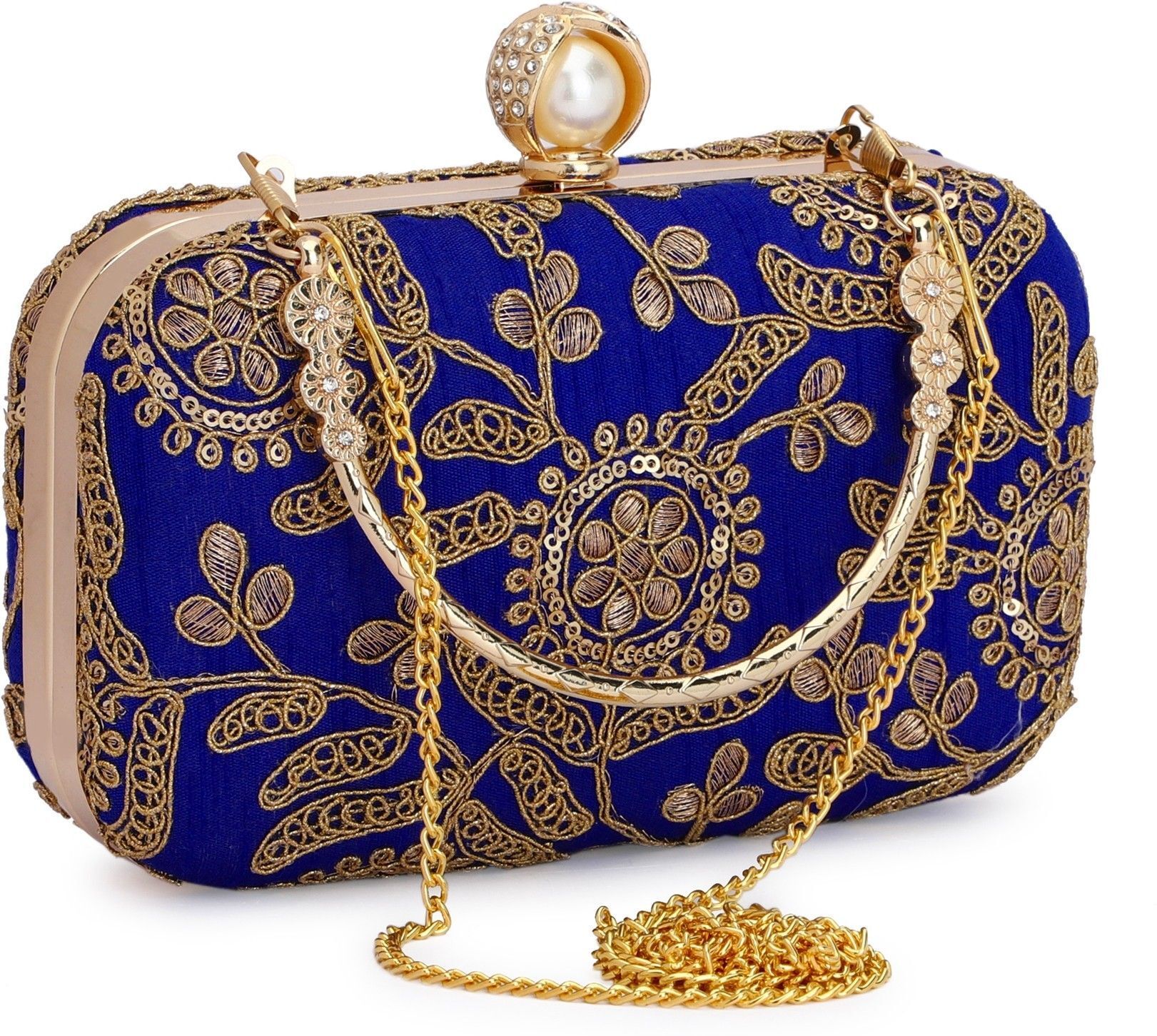 tooba handicraft Party Blue, Beige, Gold Clutch-picture-43