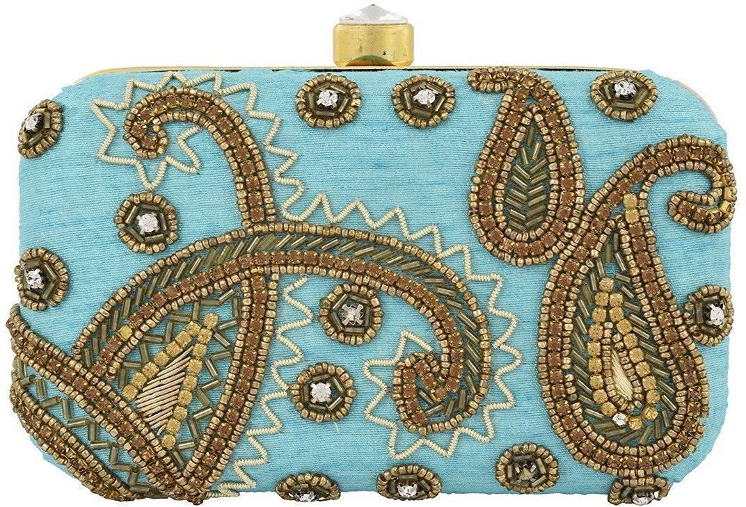 tooba handicraft Party Blue Clutch-picture-12