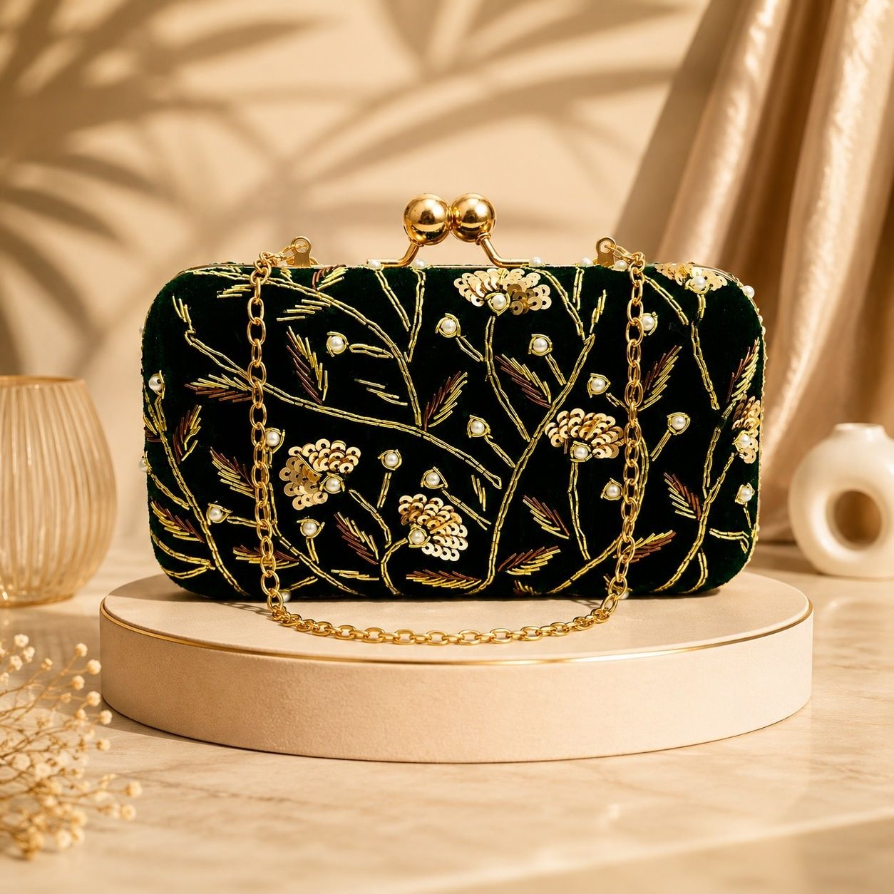 fabbhue Party Green, Gold Clutch-picture-2