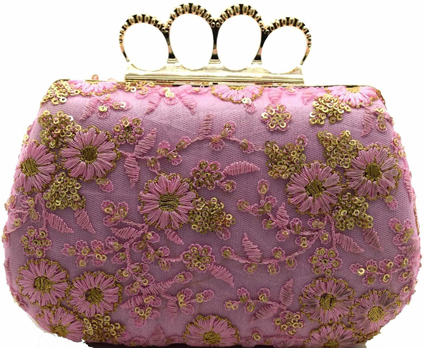 tooba handicraft Party Pink Clutch-picture-17