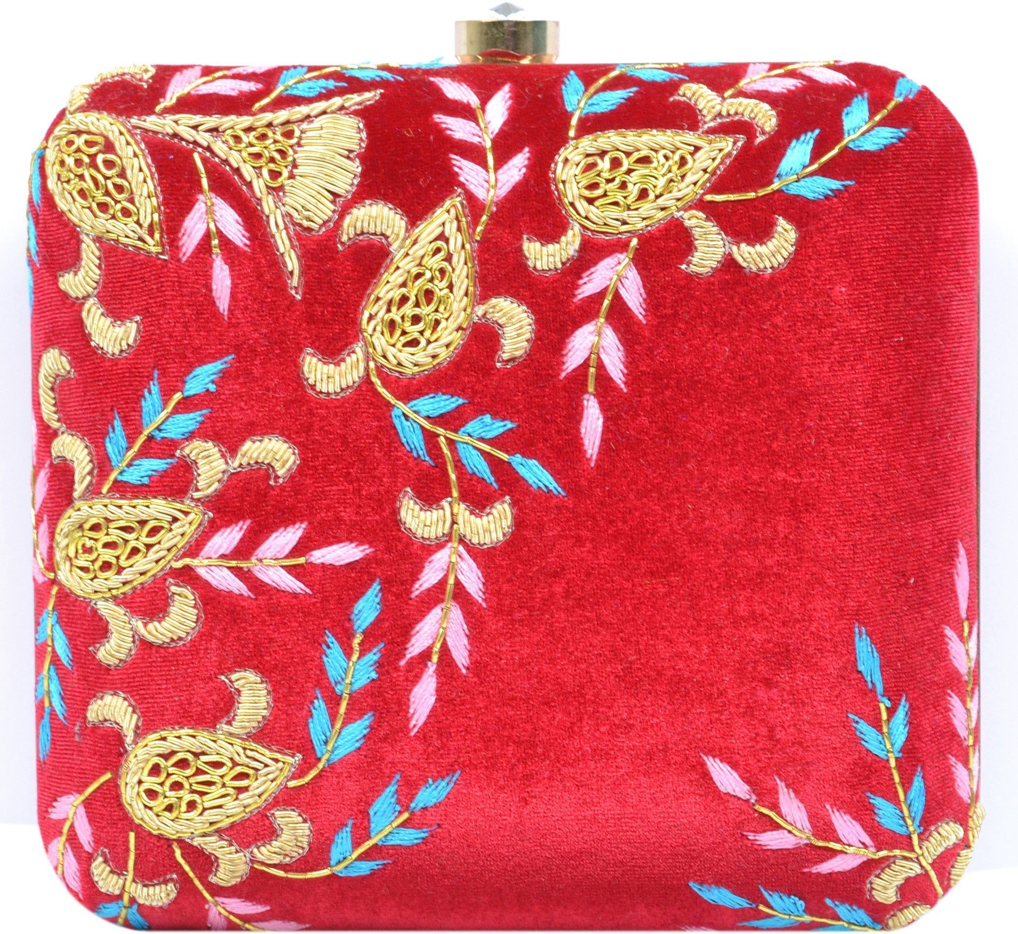 tooba handicraft Party Red Clutch-picture-31