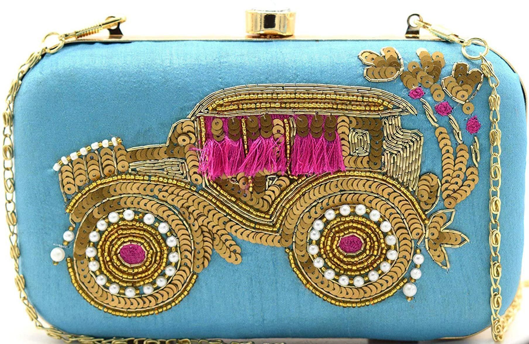 tooba handicraft Party Blue Clutch-picture-27