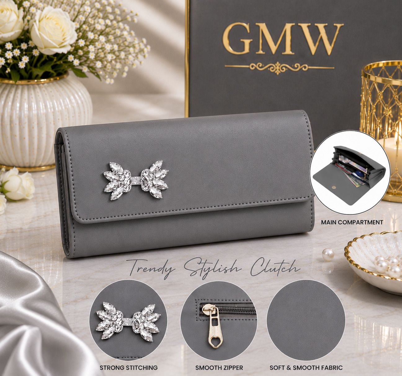 g m w Casual, Formal, Party, Sports Grey Clutch-picture-34