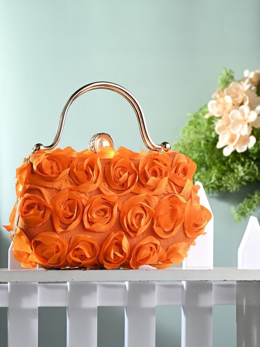 tooba handicraft Party Orange Clutch-picture-30