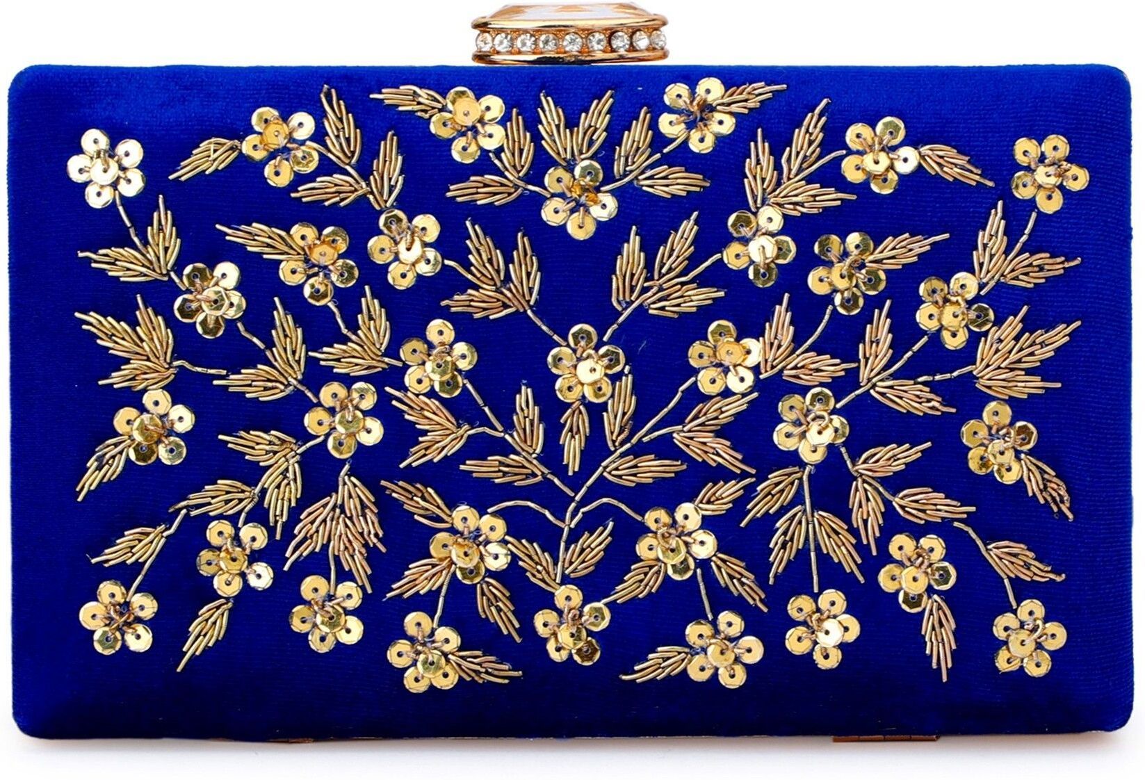 tooba handicraft Party Blue, Gold Clutch-picture-11