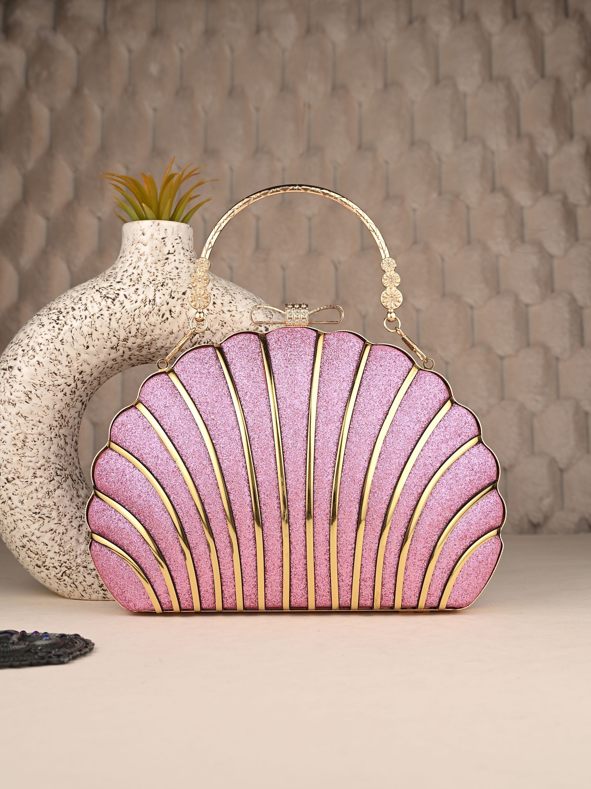 tooba handicraft Party Pink Clutch-picture-29