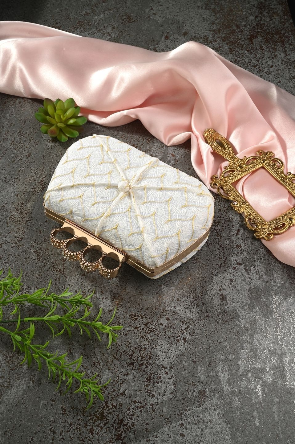 tooba handicraft Party White, Gold Clutch-picture-43