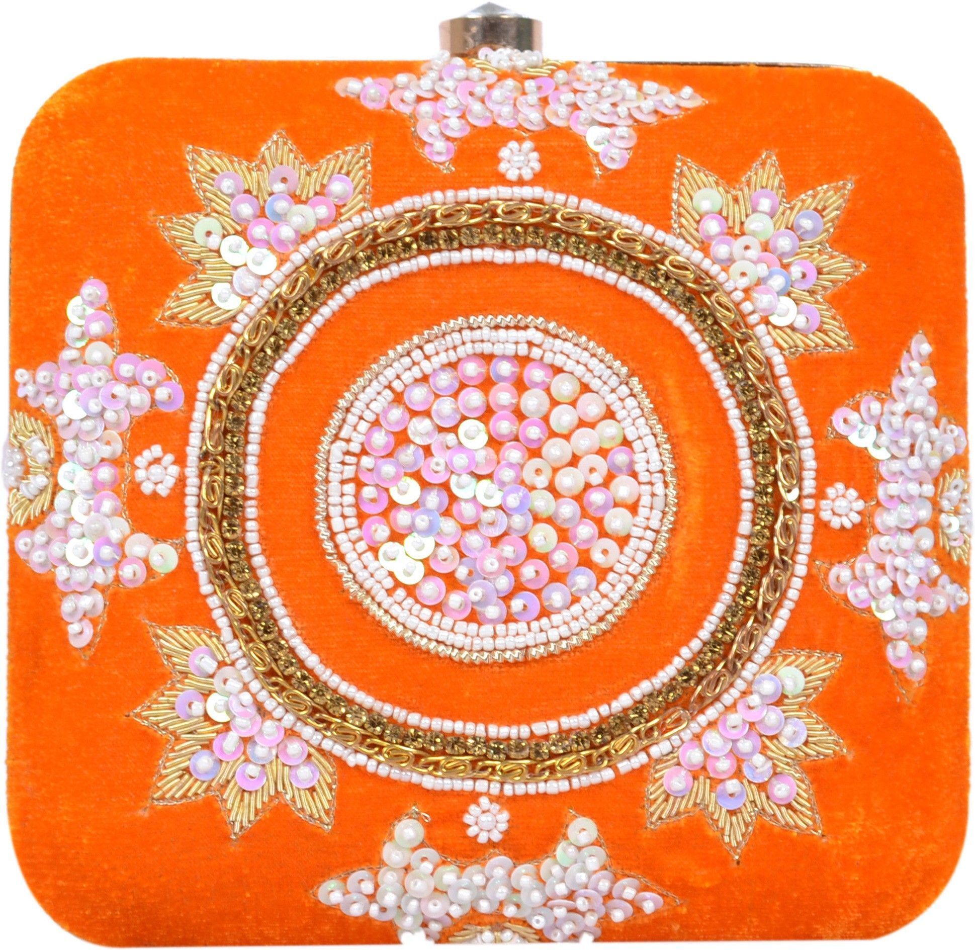 tooba handicraft Party Orange Clutch-picture-26