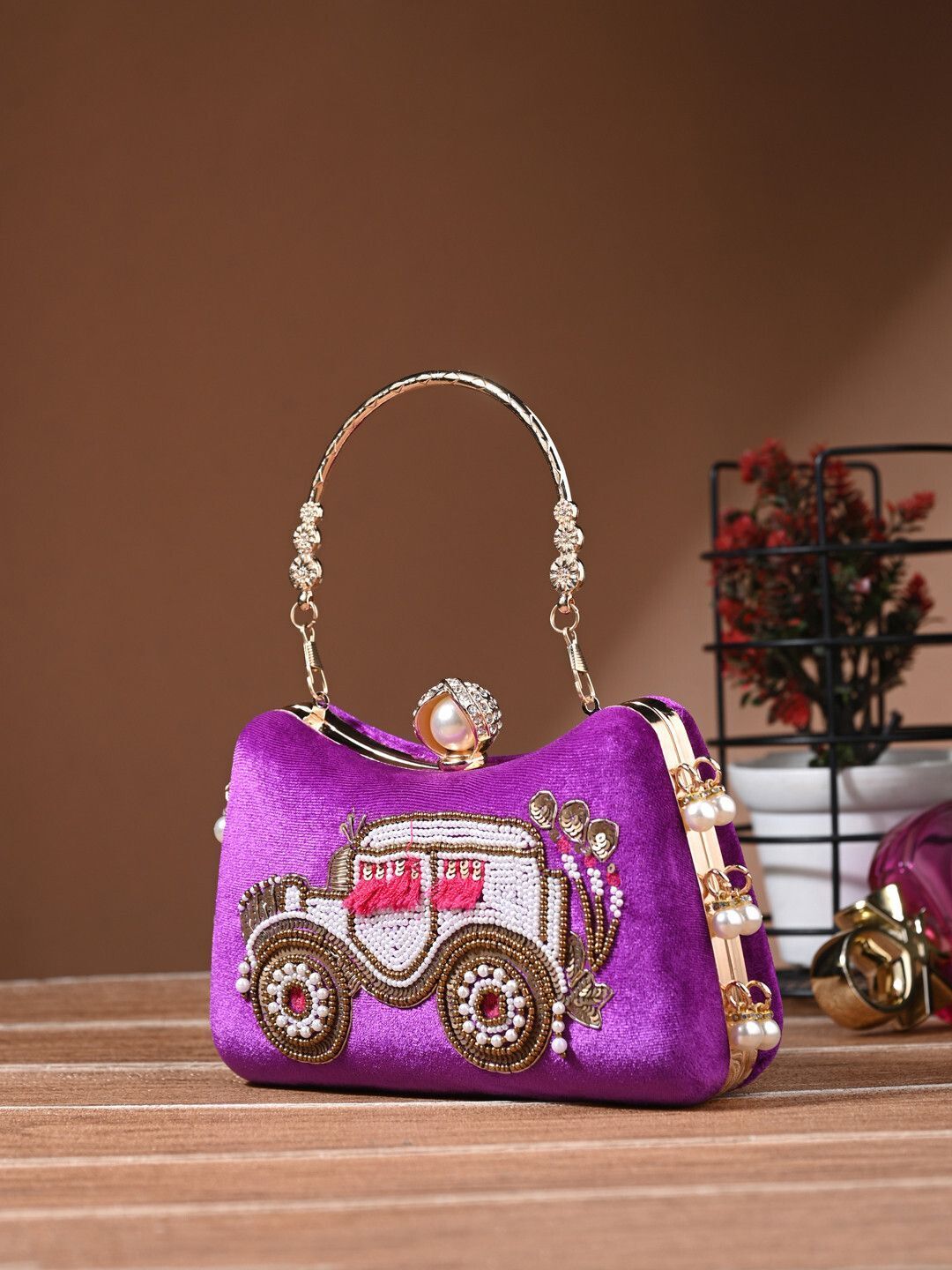 tooba handicraft Party Purple Clutch-picture-48