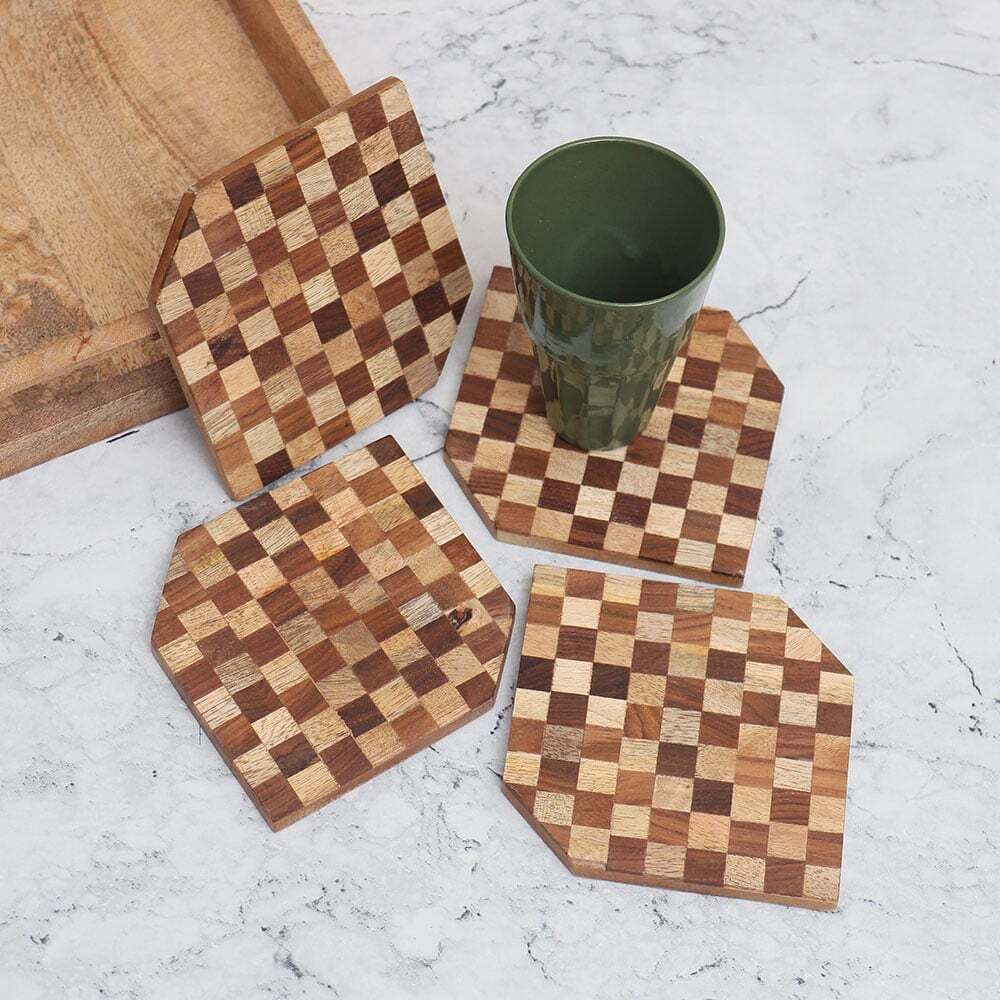 indianshelf Hexagon Wood Coaster Set-picture-39
