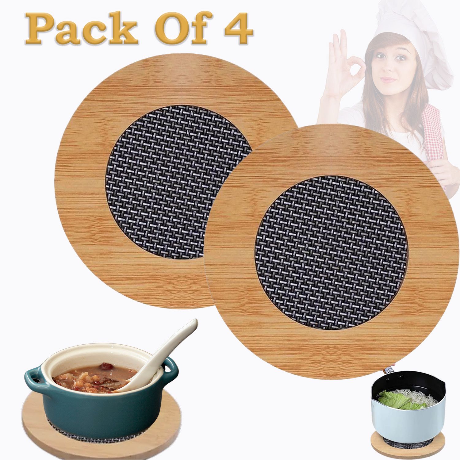 divyabhav enterprise Heat Resistant Coaster Set, Anti-Slip Trivet Mat for Dining, Kitchen, Restaurant Premium Wood Matte Finish Trivet-picture-29