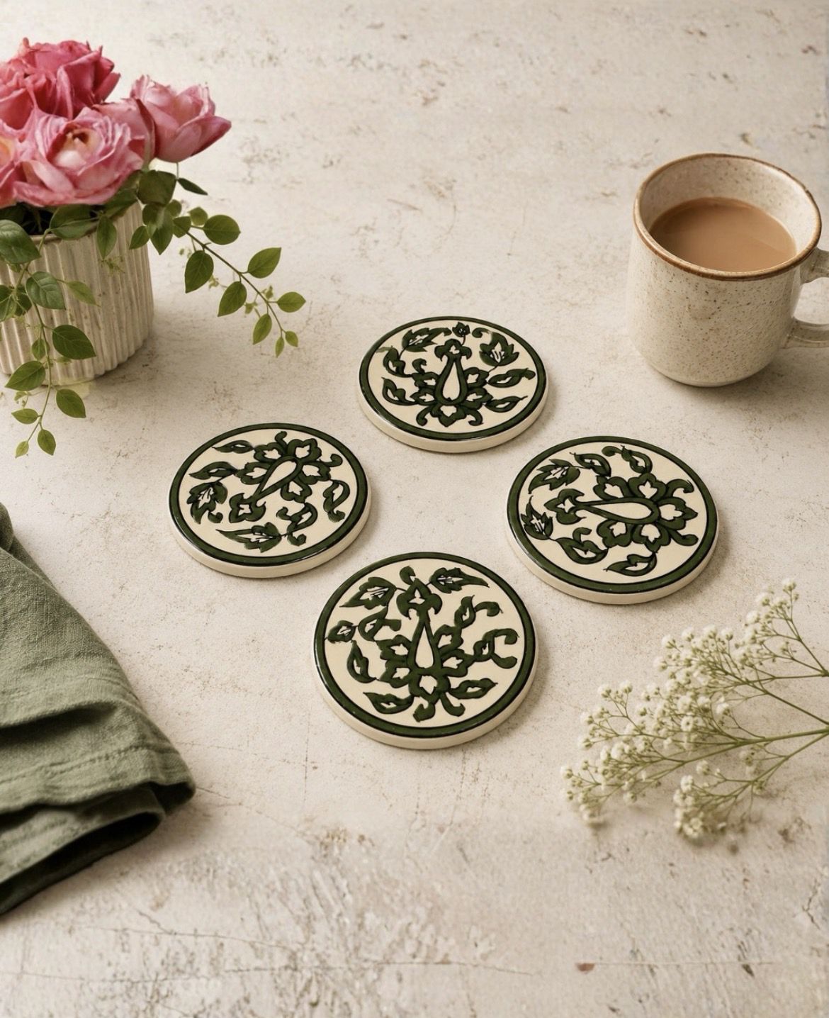 pioneer handicrafts Round Ceramic Coaster Set-picture-44