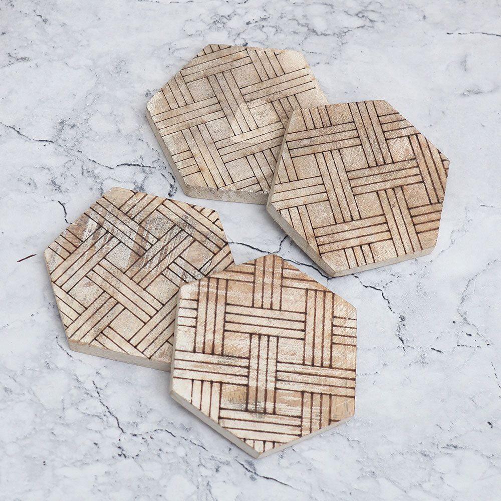 Hexagon Wood Coaster Set-image-21