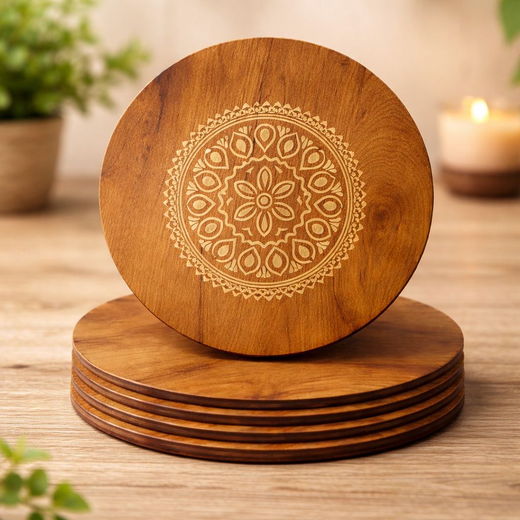 Premium 20 cm Wooden Trivet Heat-Resistant stand for kitchen,Cafe and Restaurant Laser Engraved Rustic Matte Finish with best design Trivet-image-24