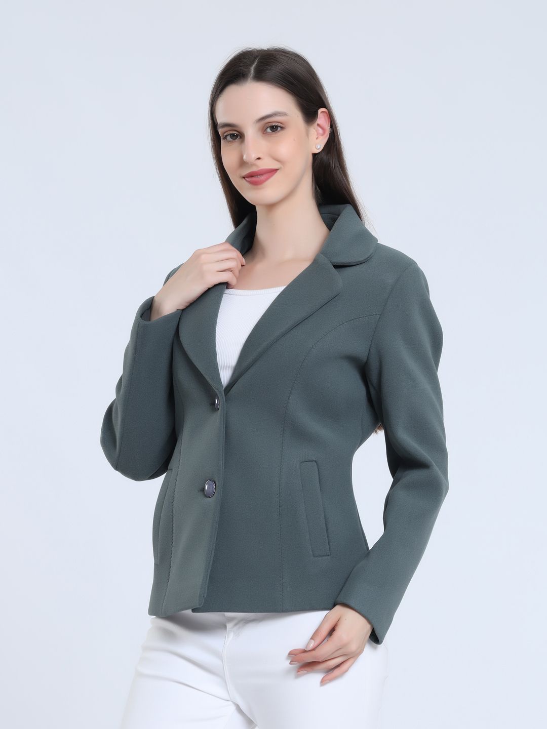 GERMAN VELVET Solid Coat For Women-image-38