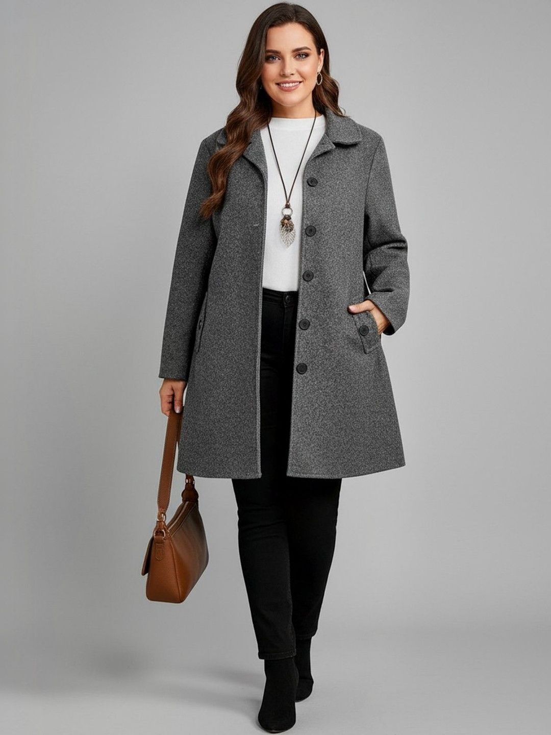 Polyester Solid Coat For Women-image-49