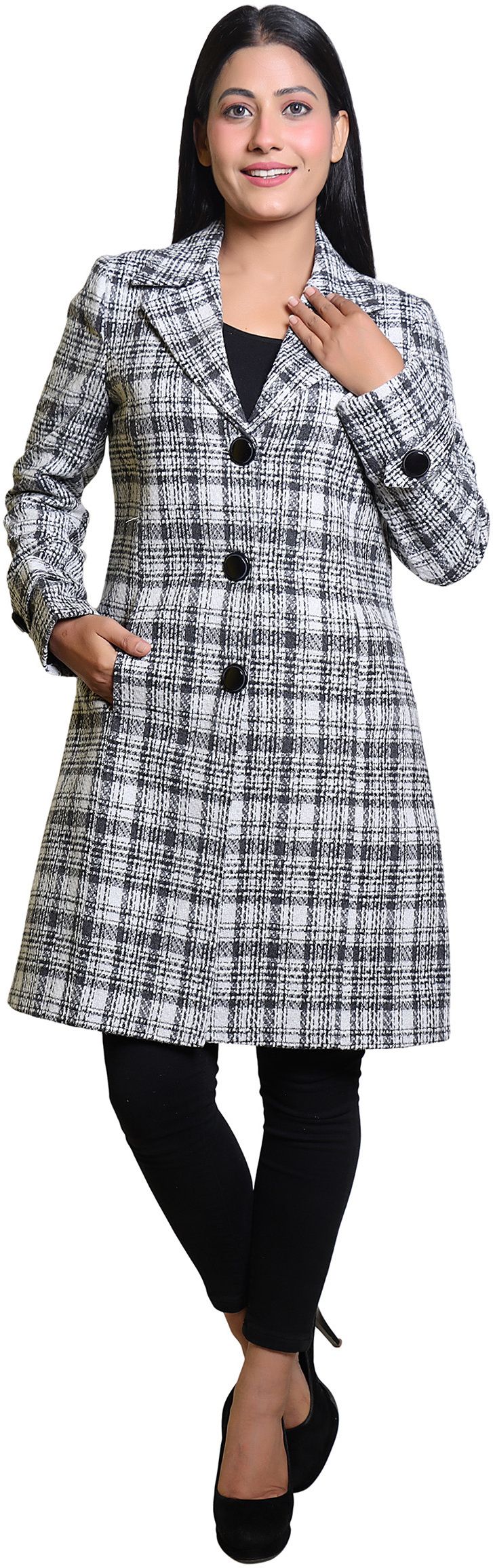 Tweed Checkered Coat For Women-image-28