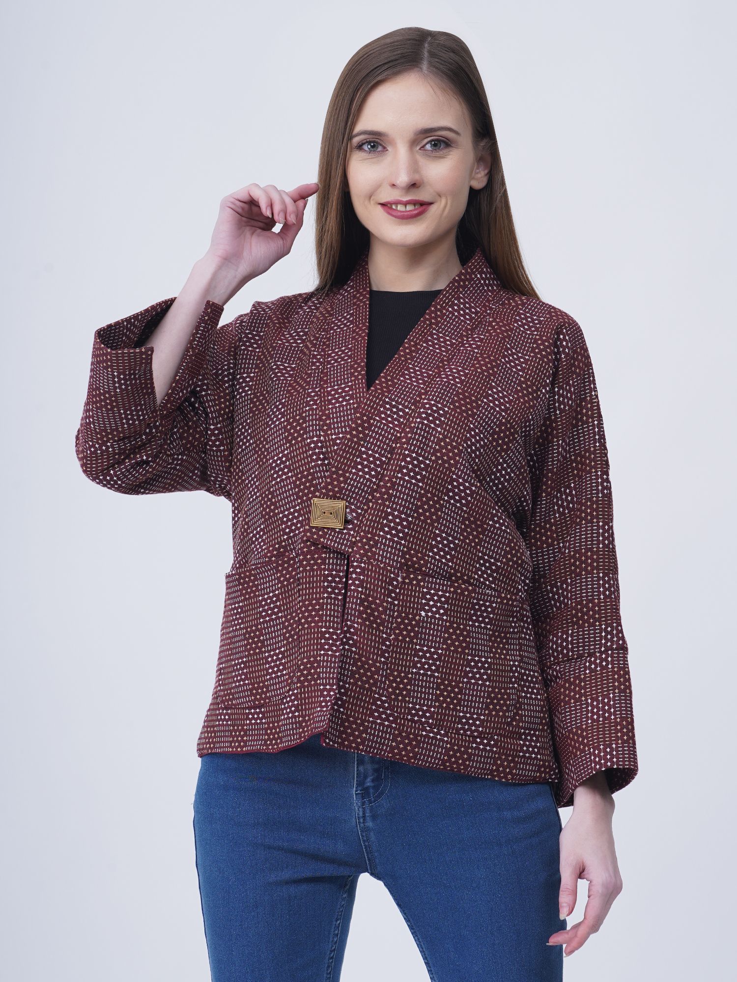 Cotton Checkered Coat For Women-image-27