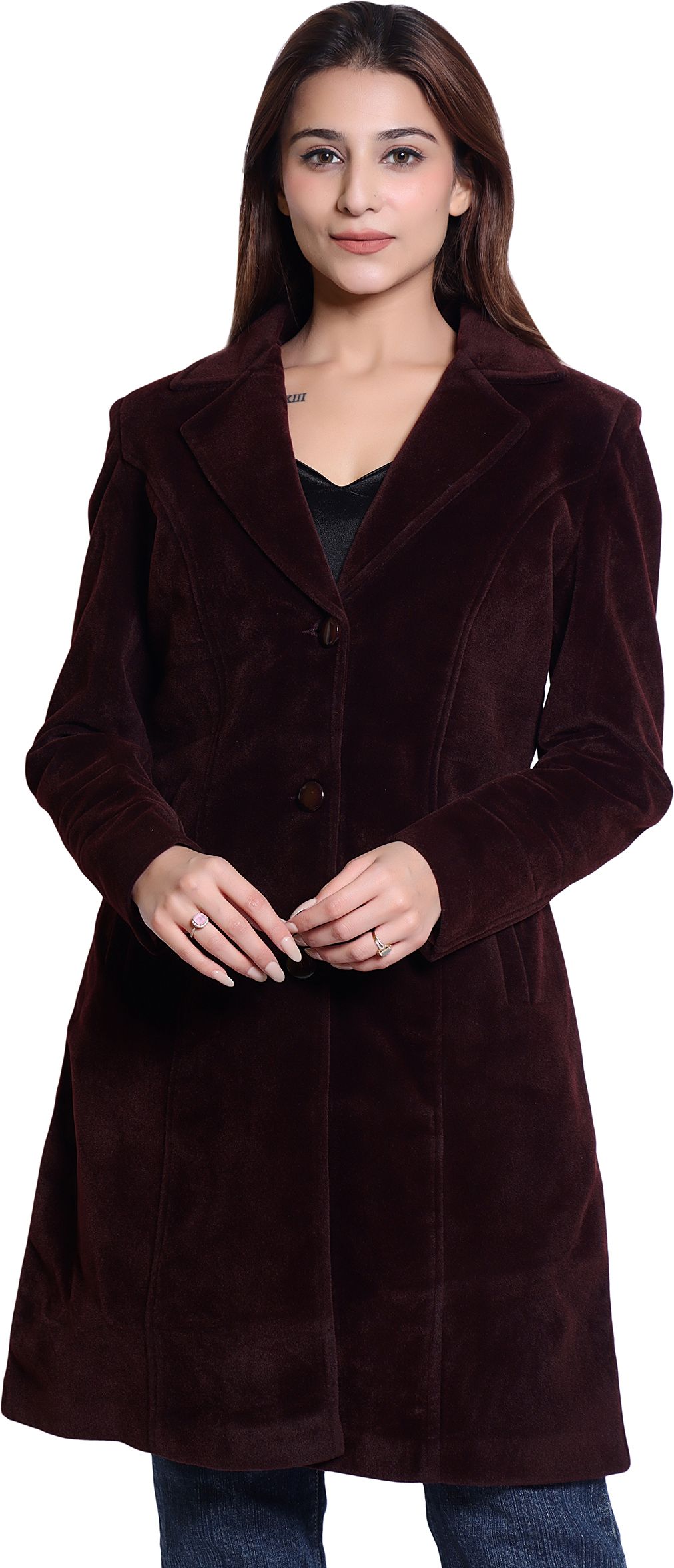 Wool Blend Solid Coat For Women