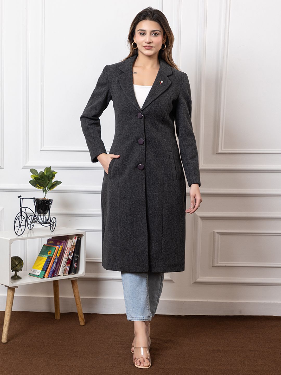 twenty me Wool Blend Solid Coat For Women-picture-12