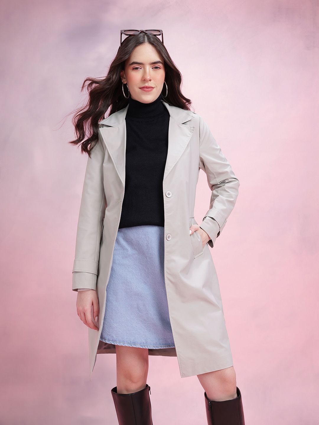 Polyester Solid Coat For Women-image-3