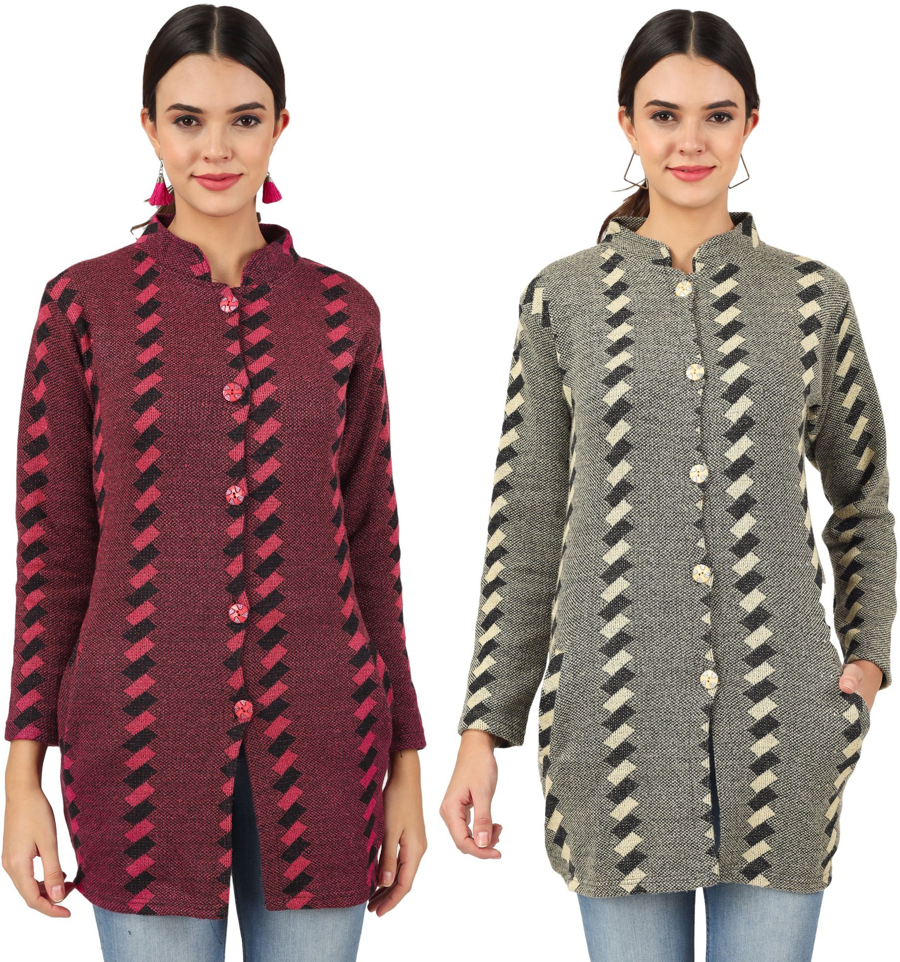 WOOL BLEND Checkered Coat For Women-image-33